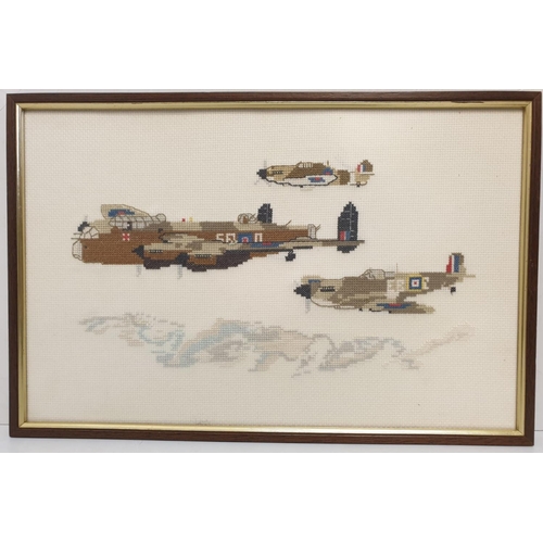 392 - Vintage framed and glazed embroidery of the RAF Memorial Flight ( by a ex RAF wife) and a framed and... 