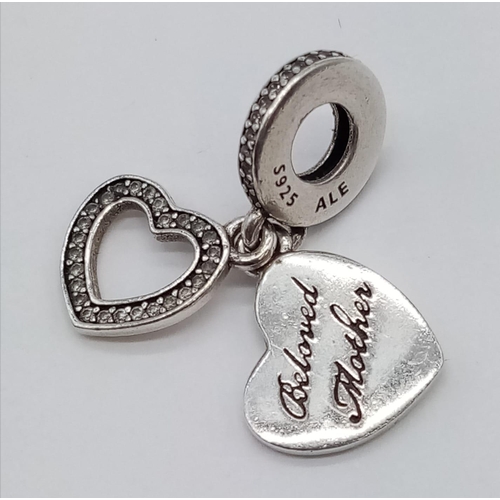 564 - SILVER PANDORA BELOVED MOTHER HEART CHARM