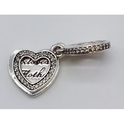 564 - SILVER PANDORA BELOVED MOTHER HEART CHARM