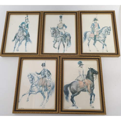 672 - 5 small military prints, all in decorative frames, 12cm x 15 cm