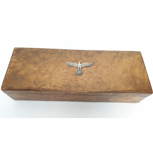 25 - WW2 German Walnut Veneer Box With 3rd Reich SA Eagle.  Very well made, very good condition.