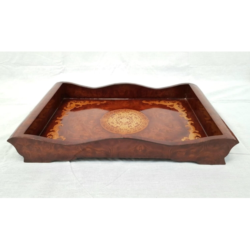 277 - 3x lacquered wooden trays with decorative Chinese etchings, largest size 60x35cm approx