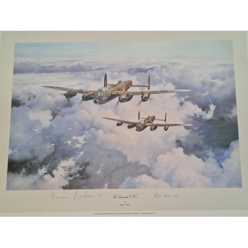 285 - F&G (Perspex) coloured print by Robert Taylor “The Lancaster V.C.s”, signed by V.C. recipients Norma... 