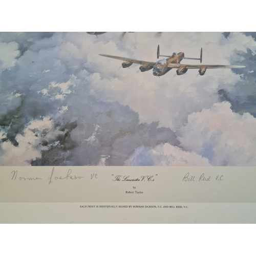 285 - F&G (Perspex) coloured print by Robert Taylor “The Lancaster V.C.s”, signed by V.C. recipients Norma... 