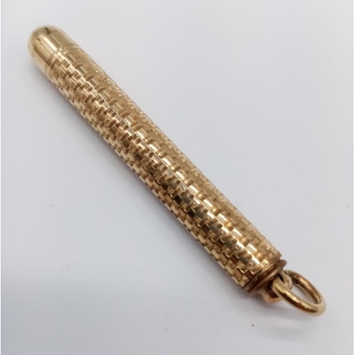 417 - Vintage telescope 9ct gold pencil holder, 5-11cm long and 11g weight