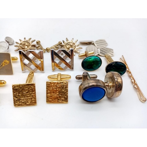 431 - 10x sets of gold and silver plated cufflinks plus collection of tie clip