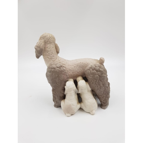 591 - A Lladro porcelain figurine - mother poodle with pups. 14cm high. Good condition.