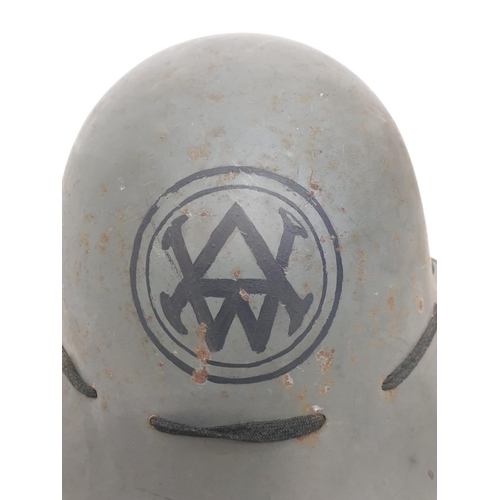 46 - WW2 Zuckerman Helmet. Marked with the Allen West Factory Logo. This company made Mills grenades duri... 