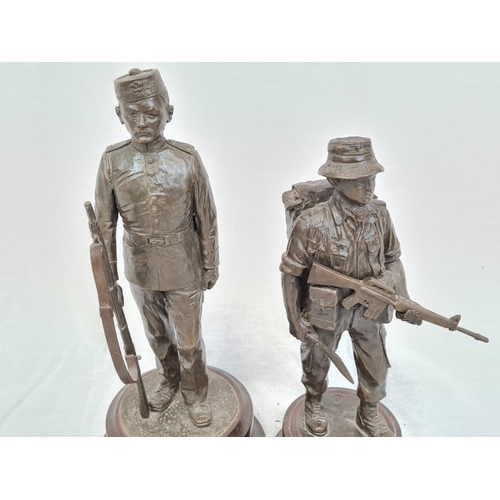 82 - 2 x cold cast bronze figures by Peter Hicks depicting Gurkha soldiers, one of the Victorian era and ... 