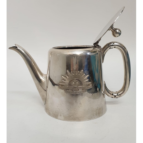 9 - WW2 Silver Plated Tea Pot with Australian Insignia.