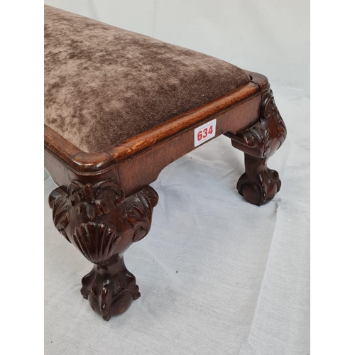 634 - A vintage 'Georgian style' walnut foot stool, with a plush velvety cushion for supreme comfort. 90cm... 