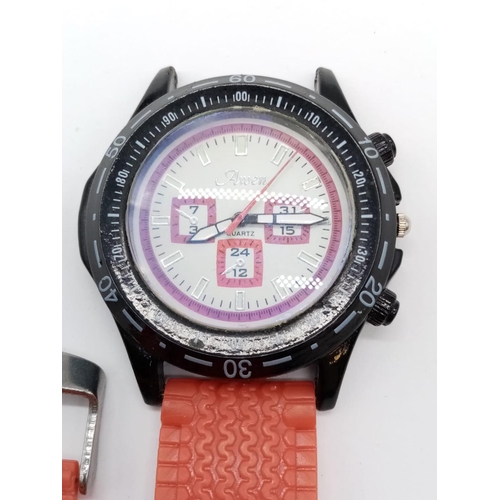 413 - Awer gent's sport watch with red rubber strap