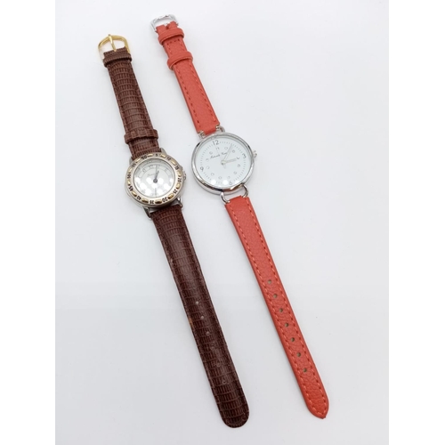 425 - 2x ladies watches, Leonardo and Gabriella Vicenga with white faces and leather straps, as new unworn