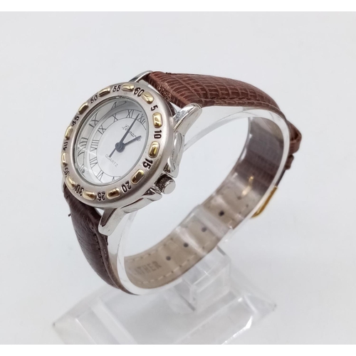 425 - 2x ladies watches, Leonardo and Gabriella Vicenga with white faces and leather straps, as new unworn