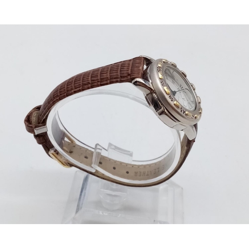 425 - 2x ladies watches, Leonardo and Gabriella Vicenga with white faces and leather straps, as new unworn