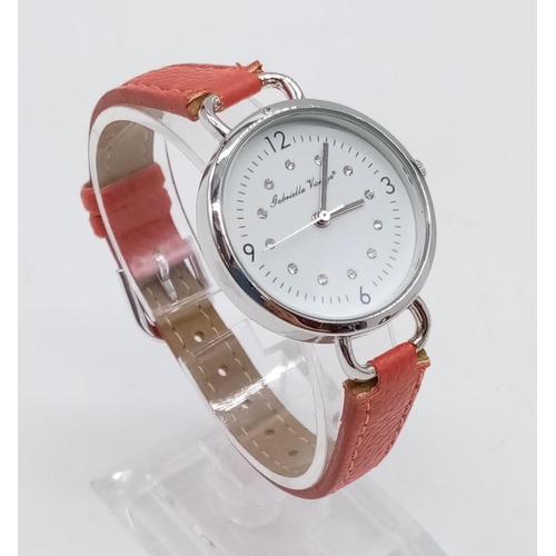 425 - 2x ladies watches, Leonardo and Gabriella Vicenga with white faces and leather straps, as new unworn