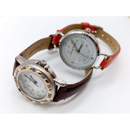 425 - 2x ladies watches, Leonardo and Gabriella Vicenga with white faces and leather straps, as new unworn