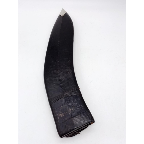 342 - A large Gurkha vintage kukri knife with patterned inscription on blade, with scabbard. 50cm long.