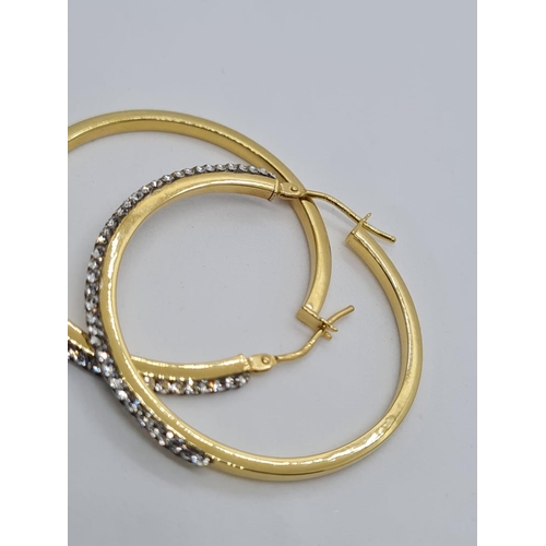 86 - Pair of large 9ct yellow gold stone set hoop earrings, weight weight 1.8g and 3cm diameter approx