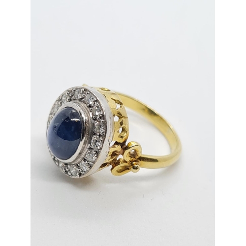 934 - Vintage 18ct diamond and sapphire ring, weight 6.3g and size O