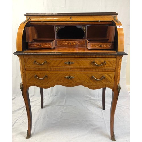 6 - A beautifully inlaid Edwardian writing bureau  with roll top and chevroned top.
104 cams tall 
76 cm... 