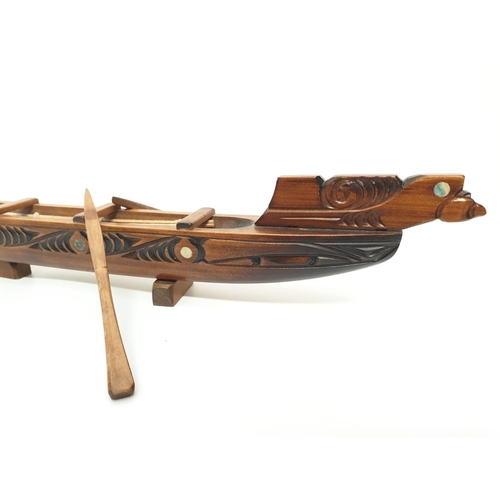 256 - Hawaiian hand carved wooden boat, 49x20cm