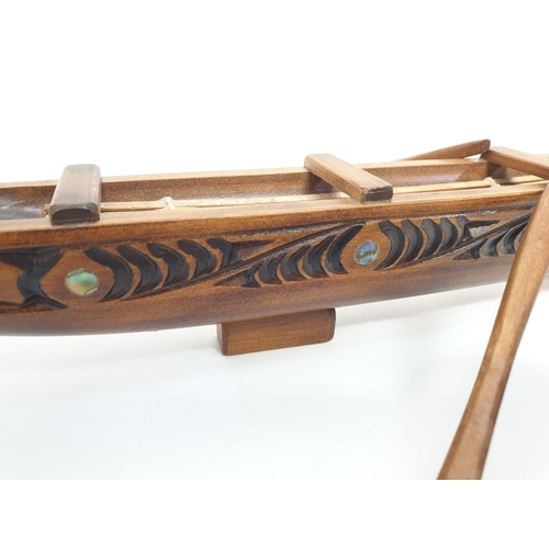 256 - Hawaiian hand carved wooden boat, 49x20cm