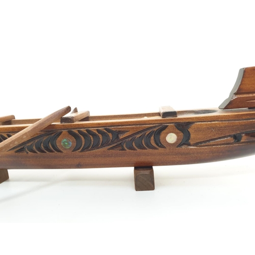 256 - Hawaiian hand carved wooden boat, 49x20cm