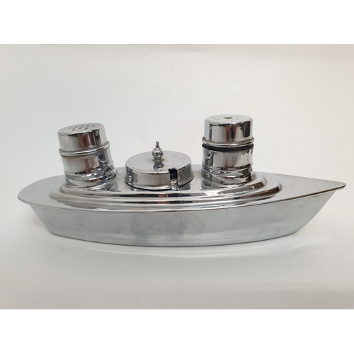 738 - White metal cruet set, 24x6cm approx