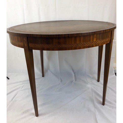 27 - A late Victorian Semi circular table that opens up into a card table with leather top, nicely inlaid... 