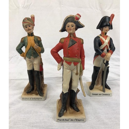 889 - Three vintage ceramic military figurines depicting French soldiers. 20cm high.