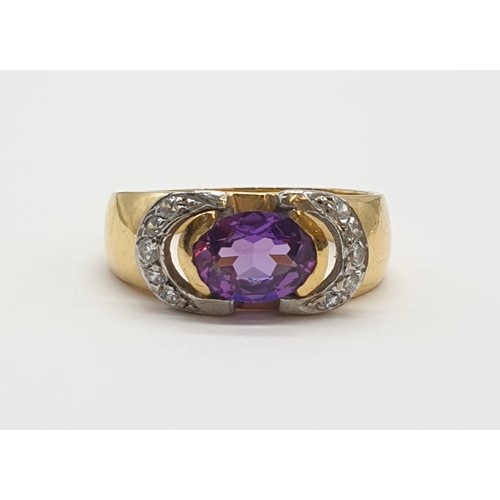 937 - 18ct amethyst and diamond ring weight 5.6g and size O