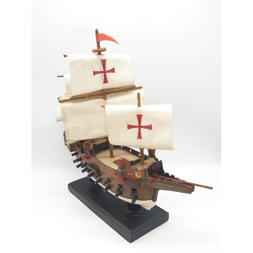 255 - Vintage Spanish Galleon model ship- 'The San Rene' 40cm long 38cm high approx