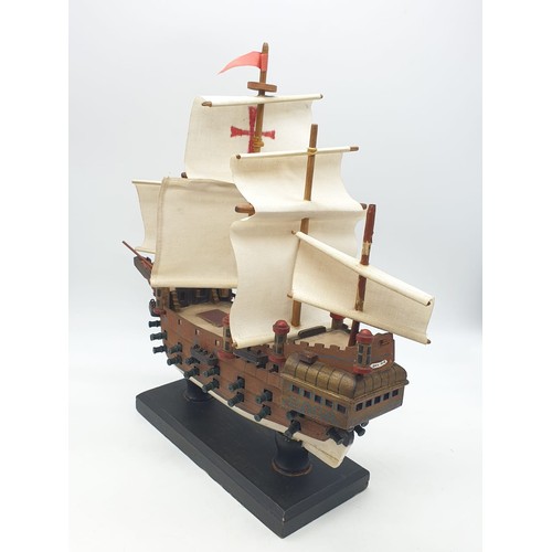 255 - Vintage Spanish Galleon model ship- 'The San Rene' 40cm long 38cm high approx