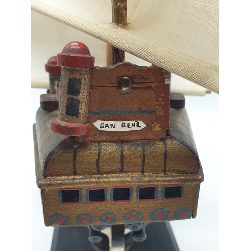 255 - Vintage Spanish Galleon model ship- 'The San Rene' 40cm long 38cm high approx