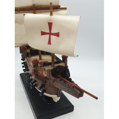 255 - Vintage Spanish Galleon model ship- 'The San Rene' 40cm long 38cm high approx