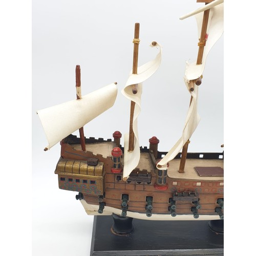 255 - Vintage Spanish Galleon model ship- 'The San Rene' 40cm long 38cm high approx