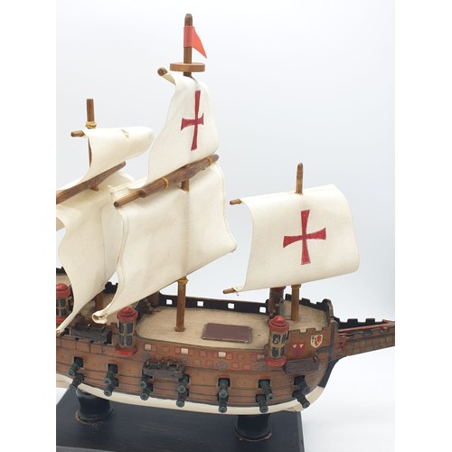 255 - Vintage Spanish Galleon model ship- 'The San Rene' 40cm long 38cm high approx