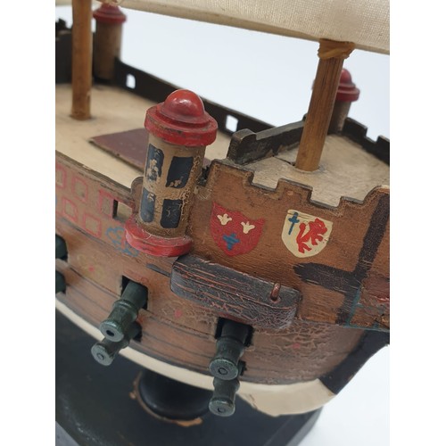 255 - Vintage Spanish Galleon model ship- 'The San Rene' 40cm long 38cm high approx