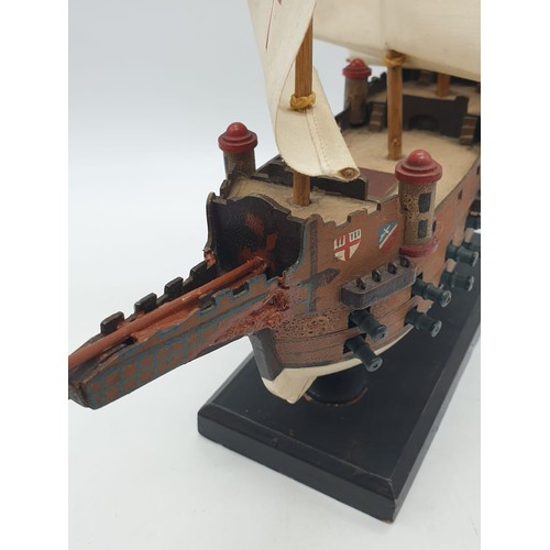 255 - Vintage Spanish Galleon model ship- 'The San Rene' 40cm long 38cm high approx