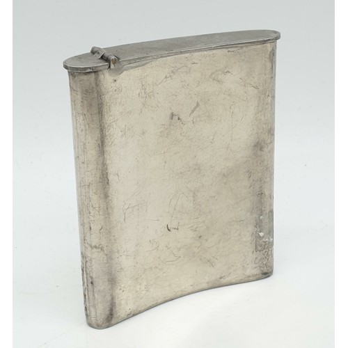 434 - A pewter vintage hip flask made by the Alchemy  company in Sheffield. 7x9cm.