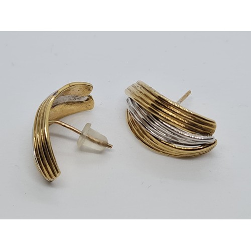 947 - 3 COLOUR 9CT GOLD EARRINGS, WEIGHT 6.3G