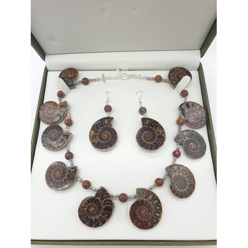 71 - An unusual necklace and earrings set with Jurassic Ammonites (163 million years old) from Madagascar... 