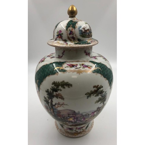 108 - Pair of Augustus Rex, Meissen porcelain ginger jars late 19th century, hand painted with gilt tracer... 