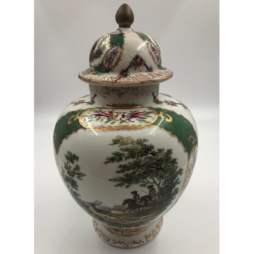 108 - Pair of Augustus Rex, Meissen porcelain ginger jars late 19th century, hand painted with gilt tracer... 