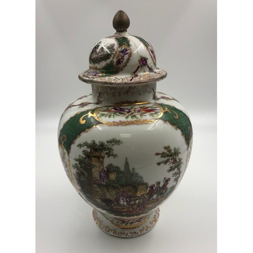 108 - Pair of Augustus Rex, Meissen porcelain ginger jars late 19th century, hand painted with gilt tracer... 
