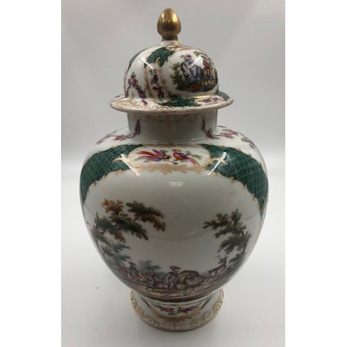 108 - Pair of Augustus Rex, Meissen porcelain ginger jars late 19th century, hand painted with gilt tracer... 