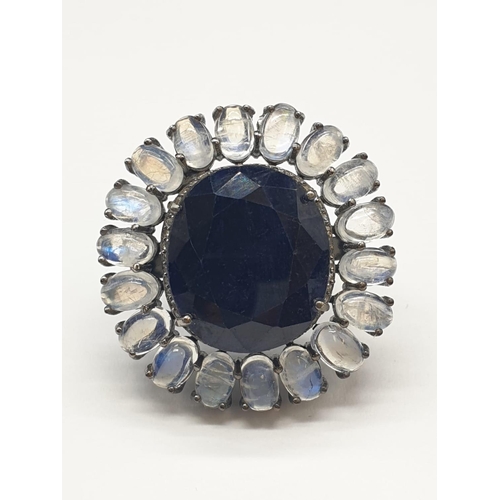 160 - Exceptional Large Sapphire and Moonstone Diamond Ring with 26ct sapphire and 10ct moonstone, diamond... 