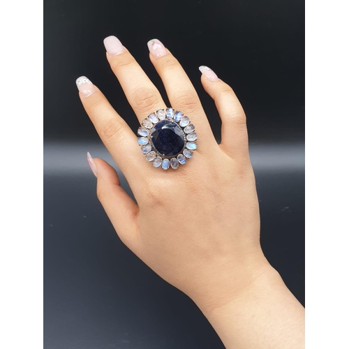 160 - Exceptional Large Sapphire and Moonstone Diamond Ring with 26ct sapphire and 10ct moonstone, diamond... 