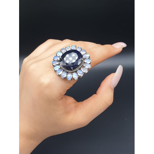 160 - Exceptional Large Sapphire and Moonstone Diamond Ring with 26ct sapphire and 10ct moonstone, diamond... 